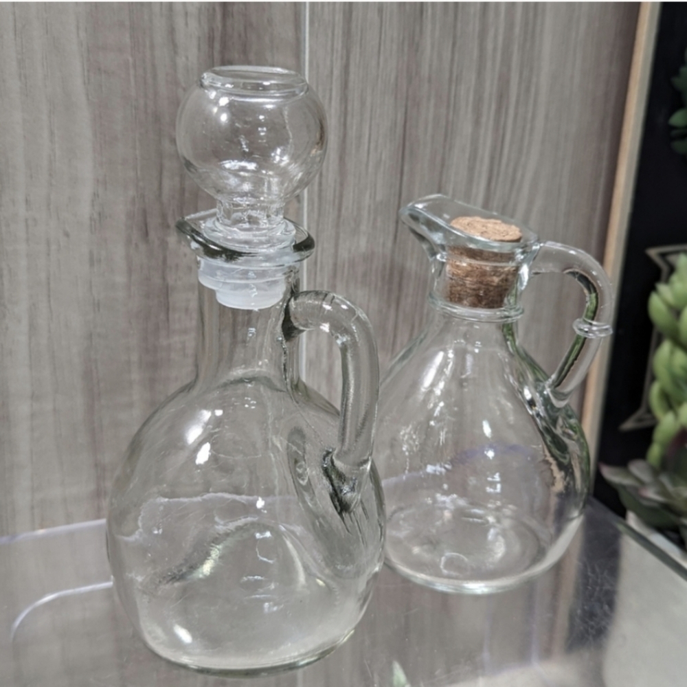 Oil & Vinegar Clear Glass Cork Bottles Serveware Small VINTAGE - Picture 5 of 14